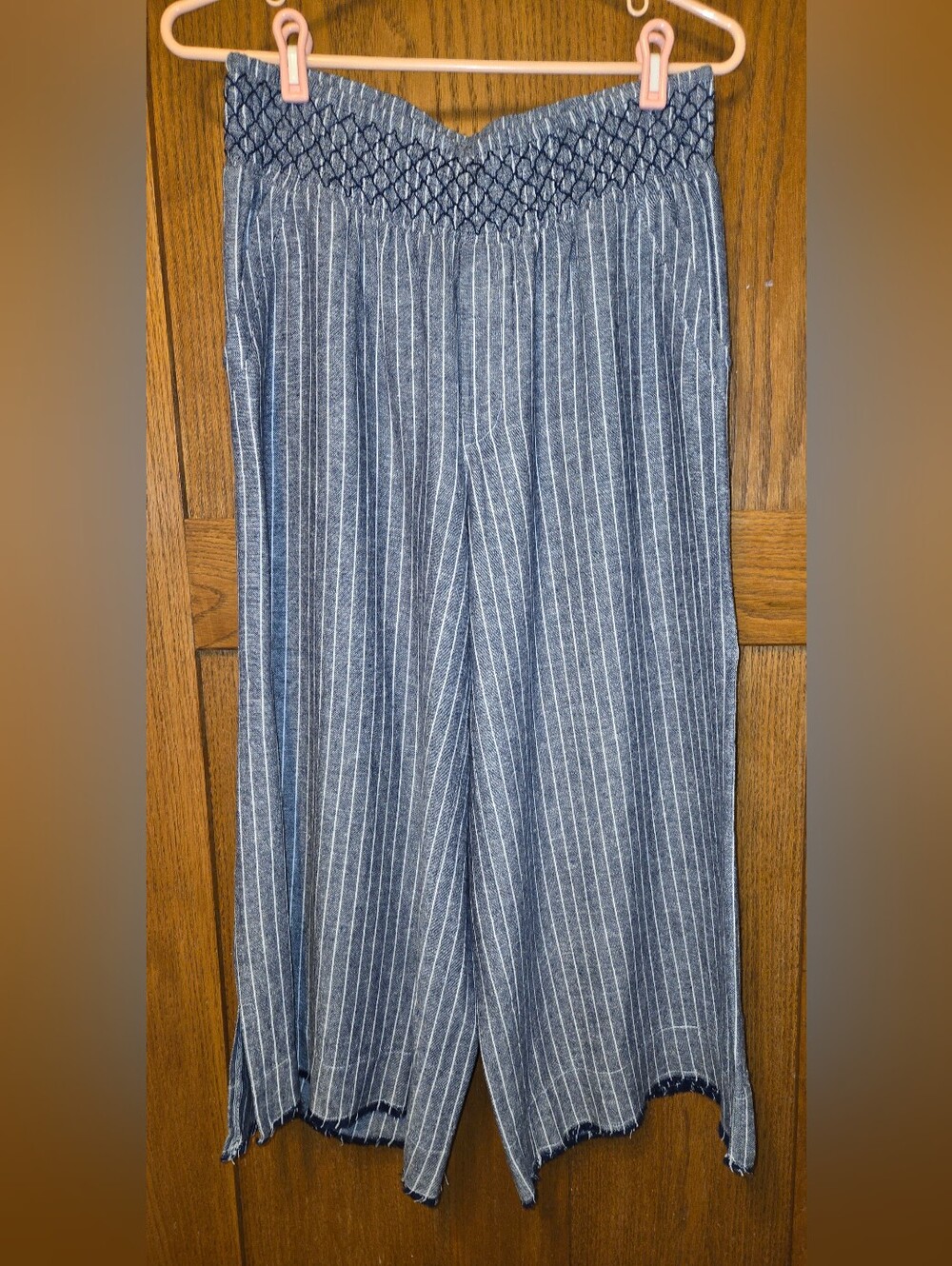 Democracy Blue Pinstripe Smocked-Waist Wide Leg Pants Size M